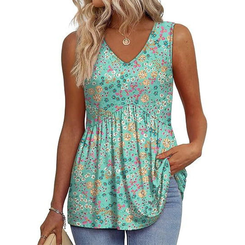 💜LAST DAY PROMOTION - 49%OFF💜Women's Print Flowy Sleeveless V Neck Peplum Tank Tops