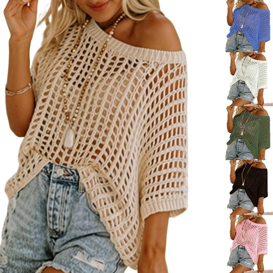 ⏳Time-Limited Special 50% Off⏰Womens Casual Short Sleeve Hollow Out Pullover Knit Tops