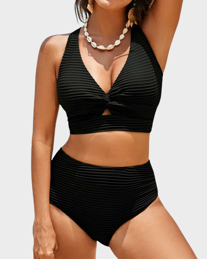 👙👙2025 New Type ~50% OFF 👙Textured Knot-Front High-Waisted Bikini Set