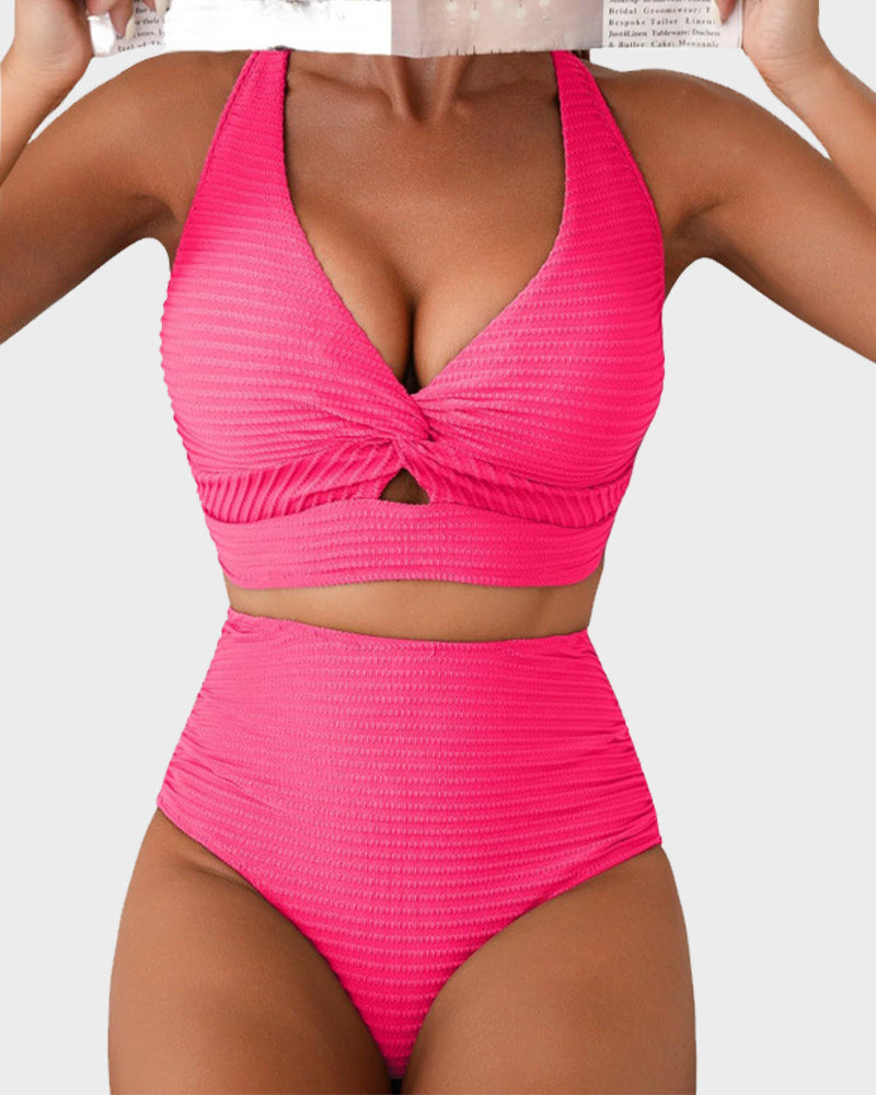 👙👙2025 New Type ~50% OFF 👙Textured Knot-Front High-Waisted Bikini Set