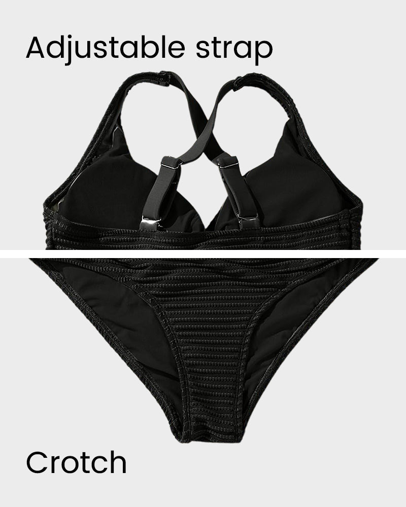 👙👙2025 New Type ~50% OFF 👙Textured Knot-Front High-Waisted Bikini Set