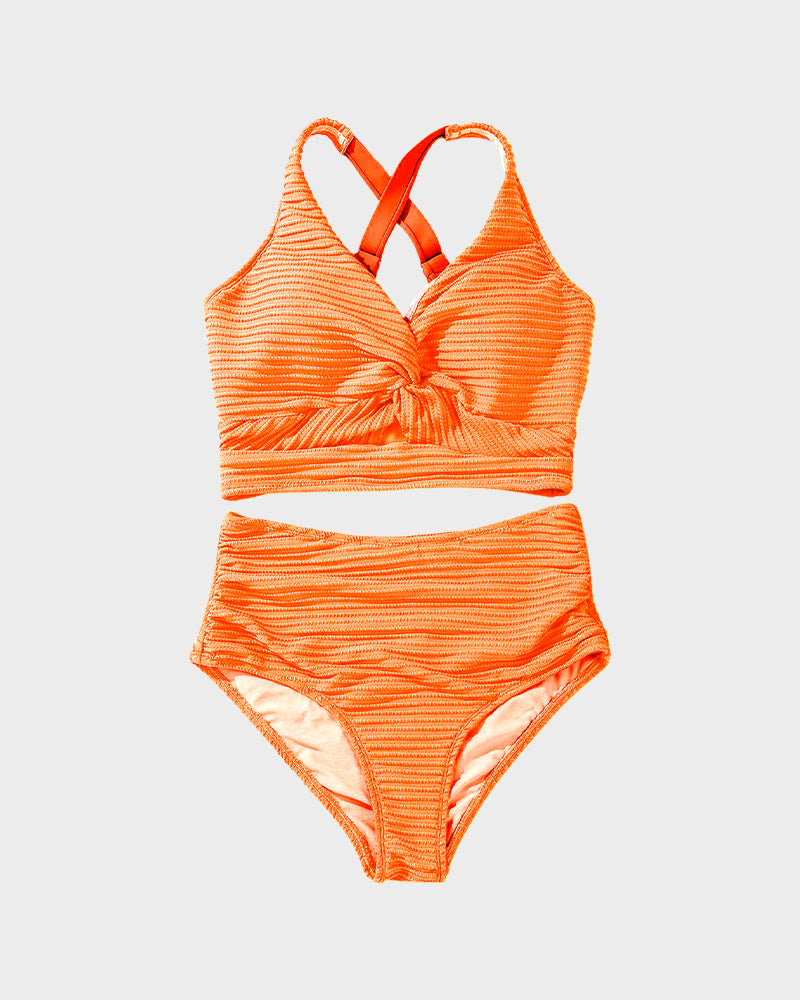 👙👙2025 New Type ~50% OFF 👙Textured Knot-Front High-Waisted Bikini Set