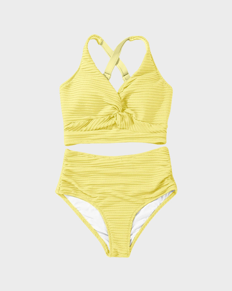 👙👙2025 New Type ~50% OFF 👙Textured Knot-Front High-Waisted Bikini Set
