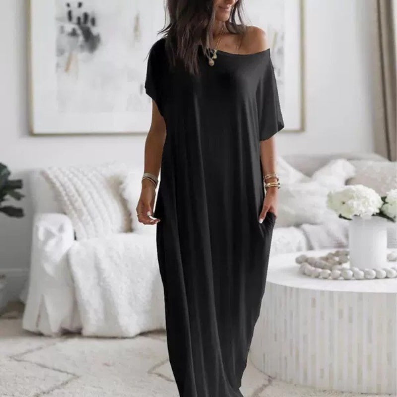 Seasonal bestseller with 50% off 🔥Women's Summer Casual Loose Solid Color Short-Sleeve Long Dress