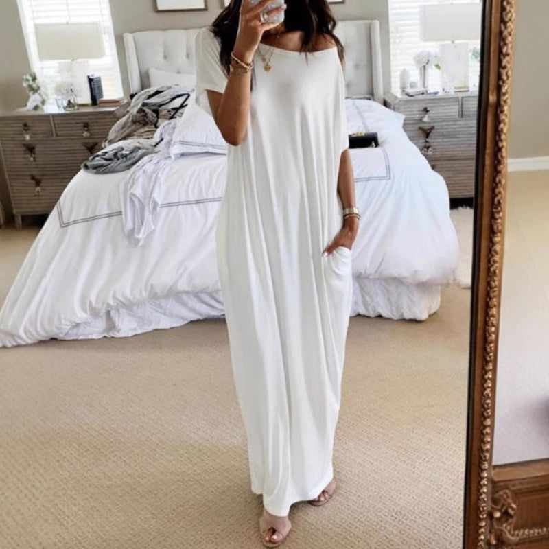 Seasonal bestseller with 50% off 🔥Women's Summer Casual Loose Solid Color Short-Sleeve Long Dress