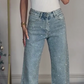 💫 Rhinestone straight-leg jeans|Micro-stretch fabric with a high waist and a slim look
