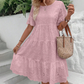 Women's Solid Round Neck Floral Cut-Out Dress