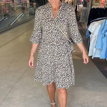 💜Women's Trendy Leopard Print V-Neck Loose Fit Dress
