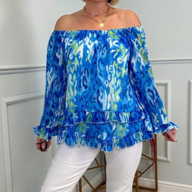 ✨2026 Fashion New 50% OFF💝Printed One-Shoulder Long Sleeve Women's Chiffon Shirt