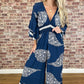 Women's Fashionable Print V-Neck Wide Leg Jumpsuit