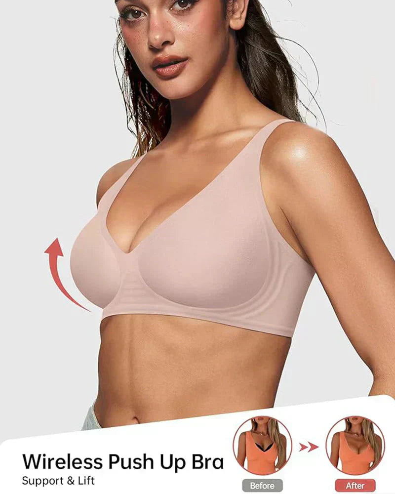 💕 Jelly Wireless Womens Comfortable Wireless Bras Push Up Bralettes Seamless Tshirts Bras Deep V Everyday Bras