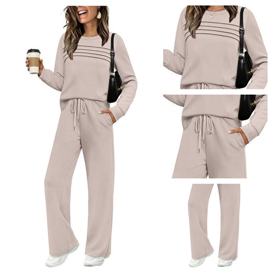 🌸Women's Crew Neck Top & Drawstring Pants Set