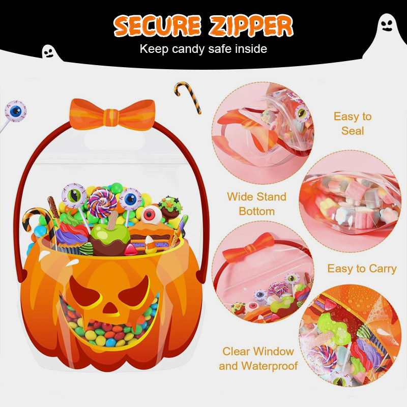 📢📢50% OFF !! 🎃👻Halloween Pumpkin Treat Bags | Resealable Zipper Prevents Candy Spills🍬
