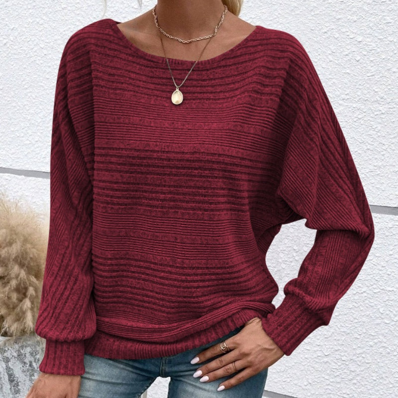 💗LAST DAY - PROMOTION💗Solid Round-Neck Striped Top with Long Sleeves