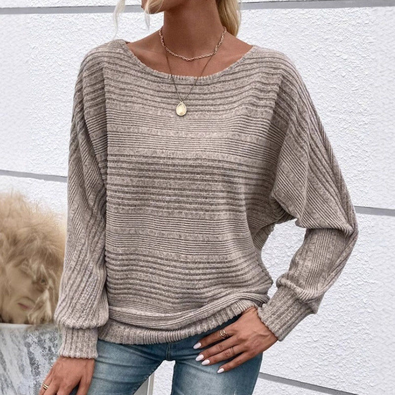 💗LAST DAY - PROMOTION💗Solid Round-Neck Striped Top with Long Sleeves