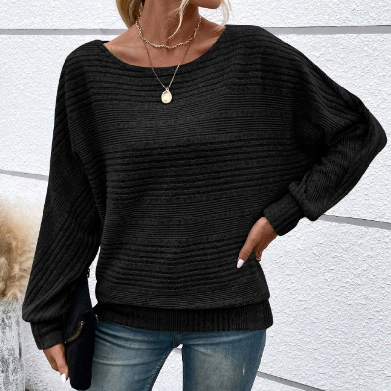 💗LAST DAY - PROMOTION💗Solid Round-Neck Striped Top with Long Sleeves