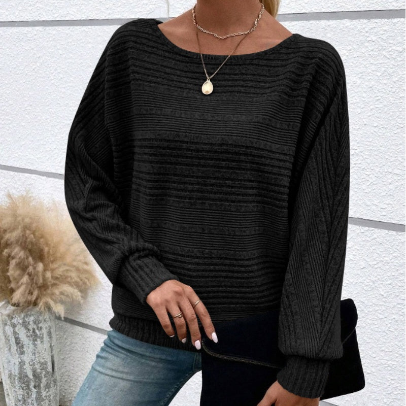 💗LAST DAY - PROMOTION💗Solid Round-Neck Striped Top with Long Sleeves