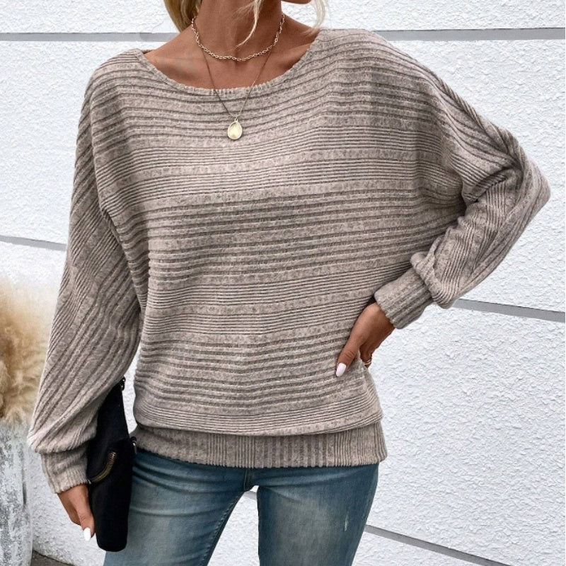 💗LAST DAY - PROMOTION💗Solid Round-Neck Striped Top with Long Sleeves