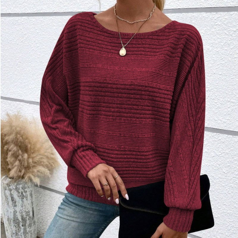 💗LAST DAY - PROMOTION💗Solid Round-Neck Striped Top with Long Sleeves