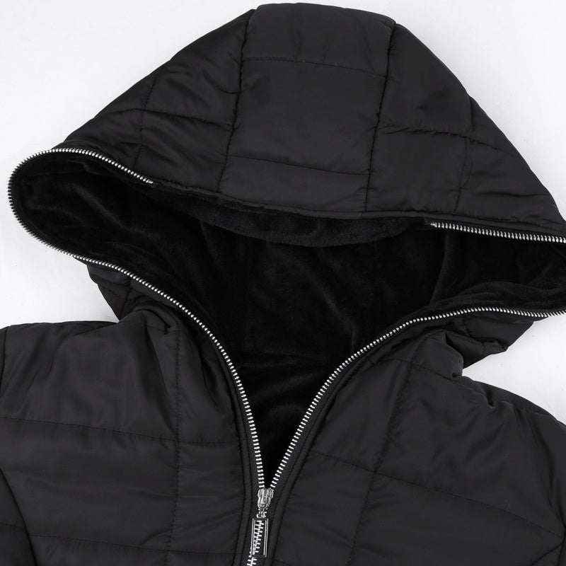Women's Hooded Mid-Length Winter Coat with Plush Lining