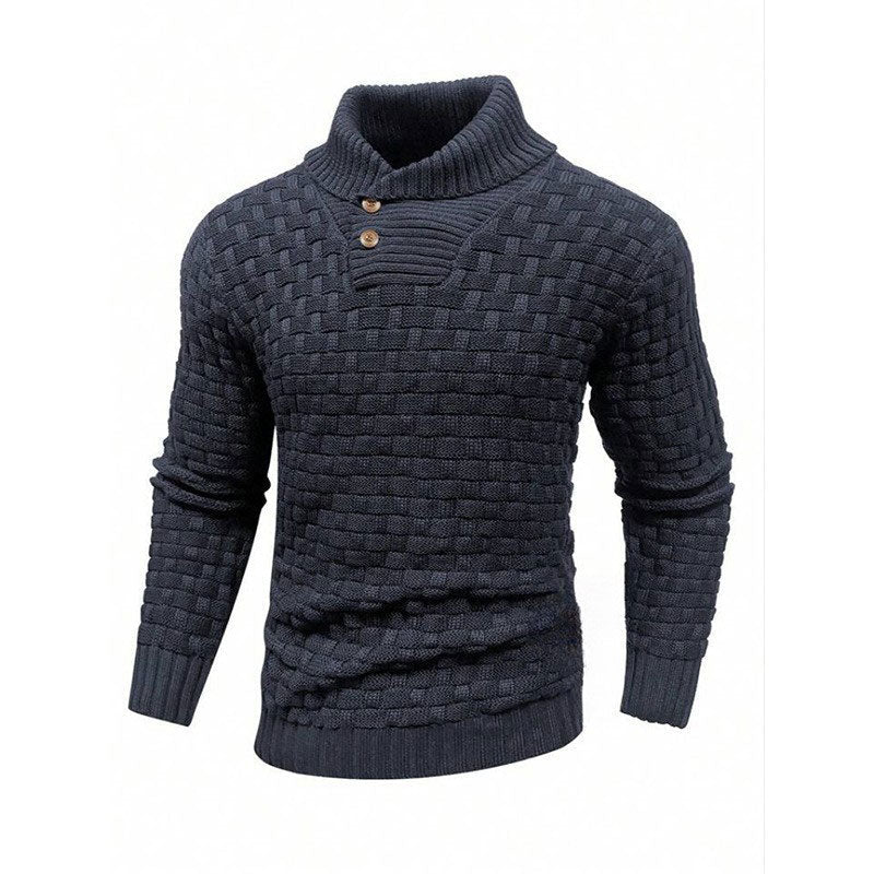 Men’s Textured Stand Collar Sweater – Wool Blend, Slim Fit for Business/Leisure
