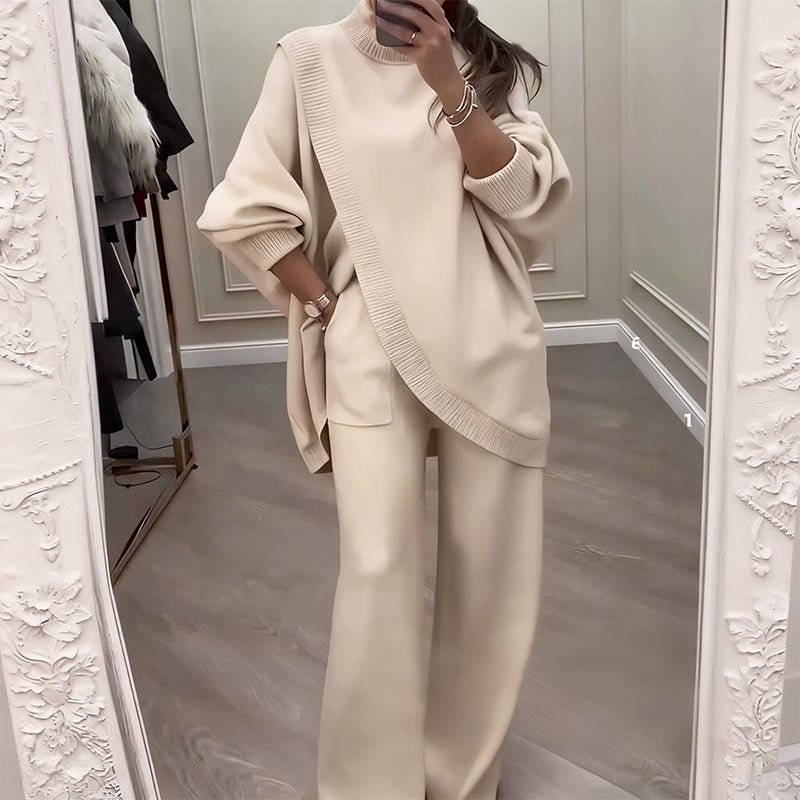🔥 61% OFF! NEW! Women's 2-piece set – Asymmetrical sweater + wide-leg pants, relaxed fit and soft fabric, ultra comfortable 👚✨