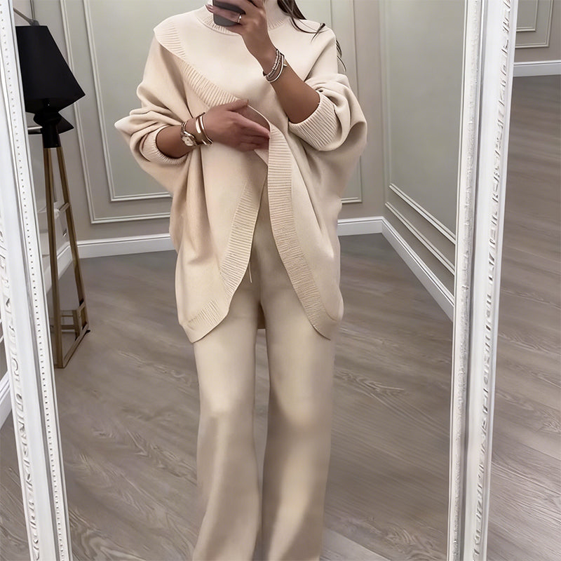 🔥 61% OFF! NEW! Women's 2-piece set – Asymmetrical sweater + wide-leg pants, relaxed fit and soft fabric, ultra comfortable 👚✨