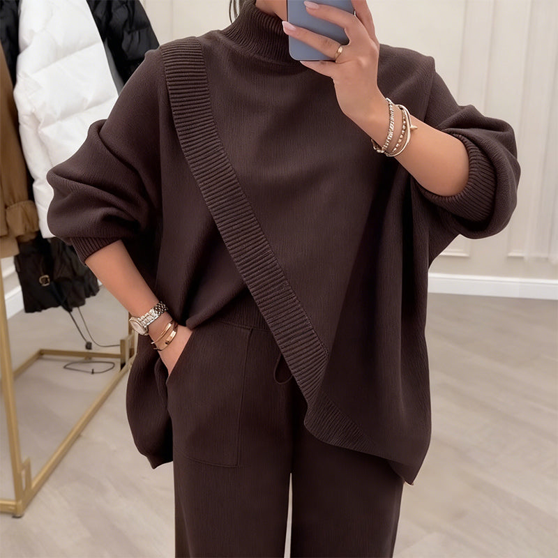 🔥 61% OFF! NEW! Women's 2-piece set – Asymmetrical sweater + wide-leg pants, relaxed fit and soft fabric, ultra comfortable 👚✨