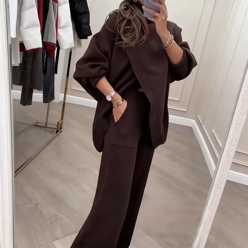 🔥 61% OFF! NEW! Women's 2-piece set – Asymmetrical sweater + wide-leg pants, relaxed fit and soft fabric, ultra comfortable 👚✨