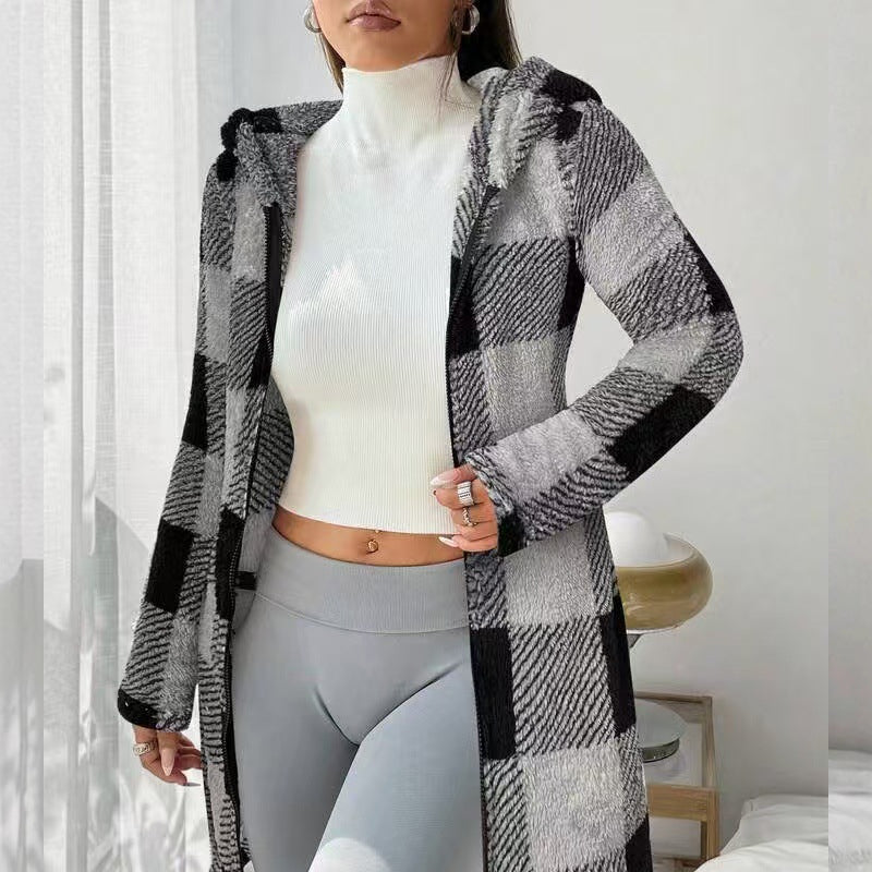 🔥Hot Sale Offers-Women's Plaid Zip-Up Hooded Jacket