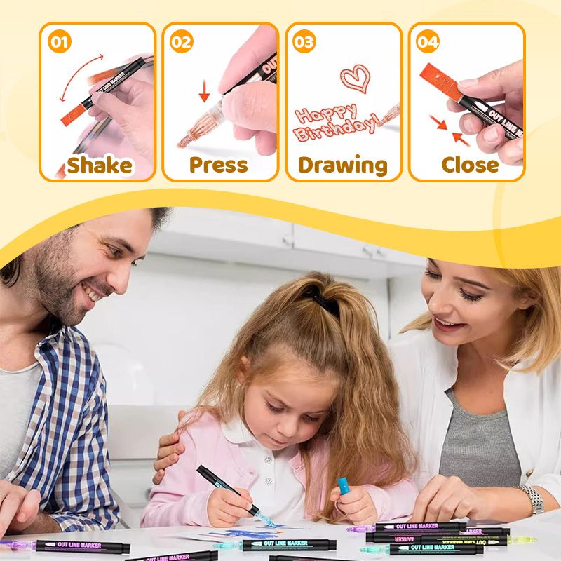 🎅Christmas Special Deals £7.95!!⚡50K+ SOLD!🎁Double Outline Glitter Coloring Pen Set