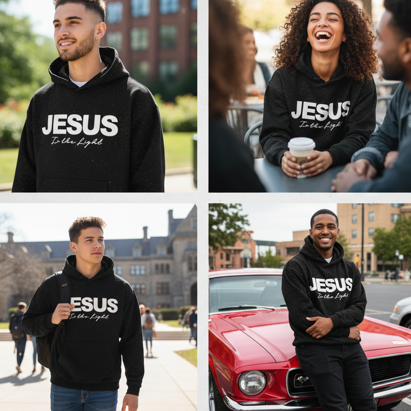 Chic Sparkling Sequins JESUS Is the Light Hoodie