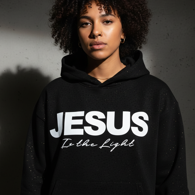 Chic Sparkling Sequins JESUS Is the Light Hoodie