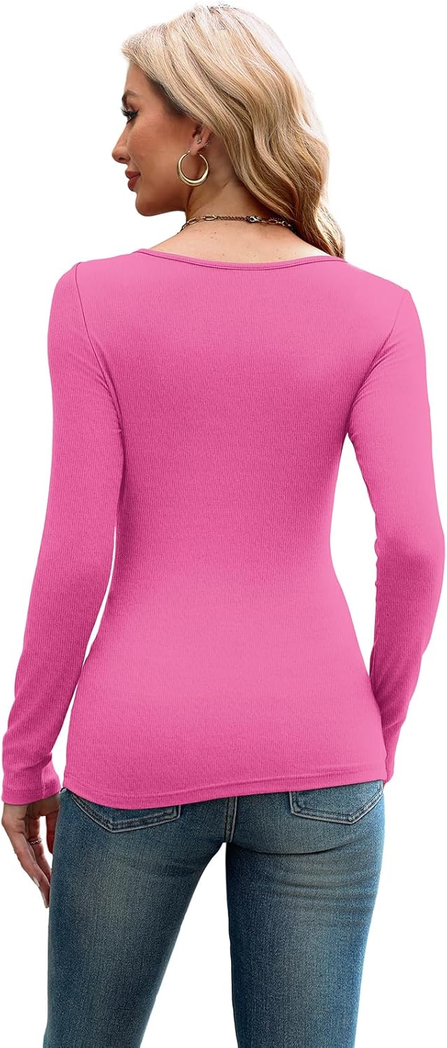 ❄️Hot Promotion 49%OFF💃🔥Womens Cutout Long Sleeve Shirts Ribbed Slim Fit Tops