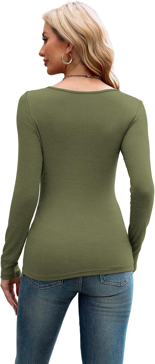 ❄️Hot Promotion 49%OFF💃🔥Womens Cutout Long Sleeve Shirts Ribbed Slim Fit Tops