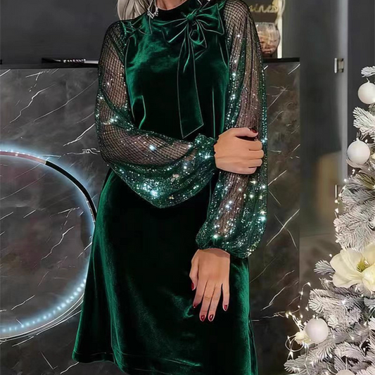 Women's Sequin Bow Tie Neck Dress✨👗