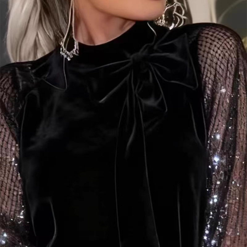 Women's Sequin Bow Tie Neck Dress✨👗