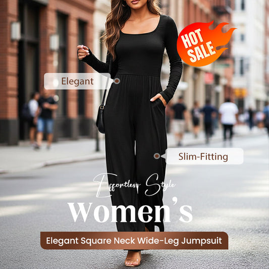 Women’s Elegant Square Neck Wide-Leg Jumpsuit
