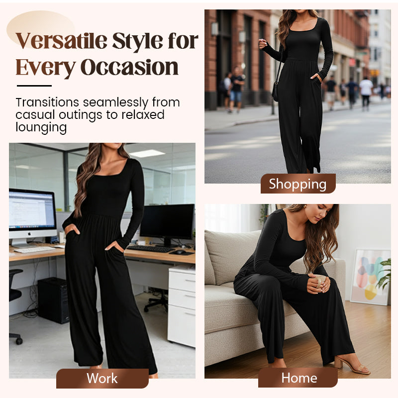 Women’s Elegant Square Neck Wide-Leg Jumpsuit