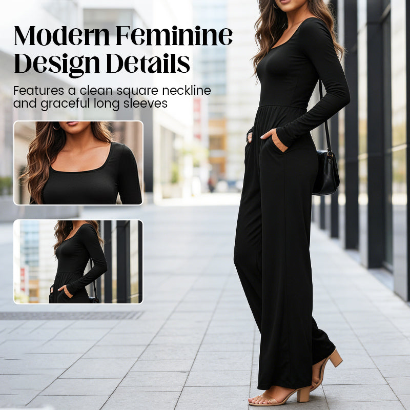 Women’s Elegant Square Neck Wide-Leg Jumpsuit
