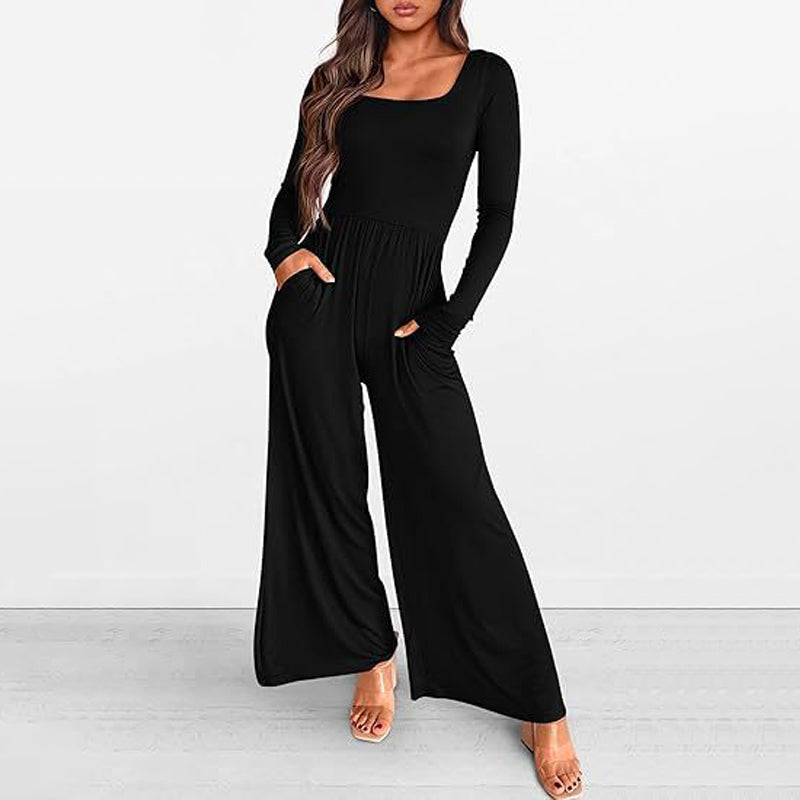 Women’s Elegant Square Neck Wide-Leg Jumpsuit