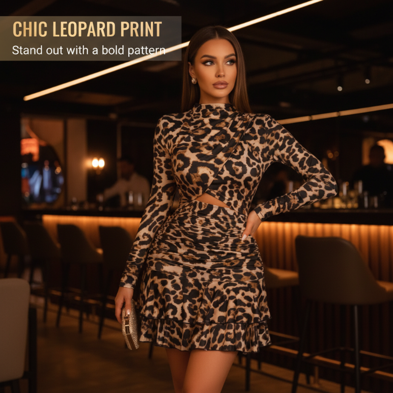 Women's Leopard Print Ruched Mini Dress