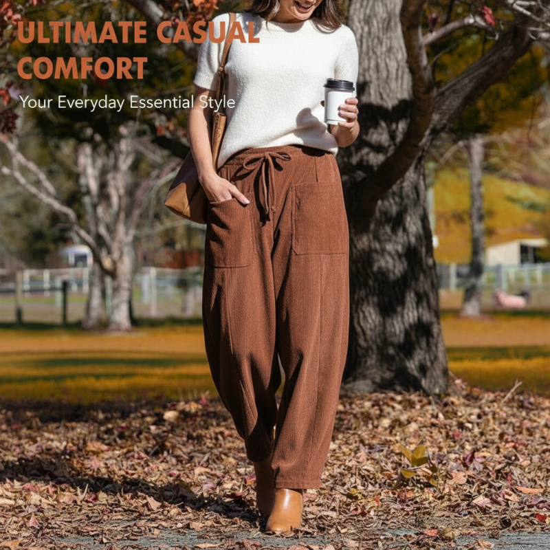Women's High Waisted Corduroy Barrel Pants