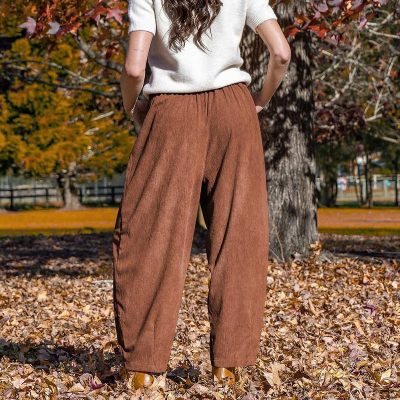Women's High Waisted Corduroy Barrel Pants