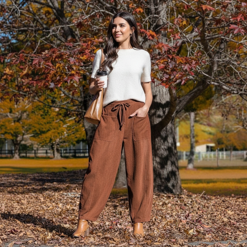 Women's High Waisted Corduroy Barrel Pants