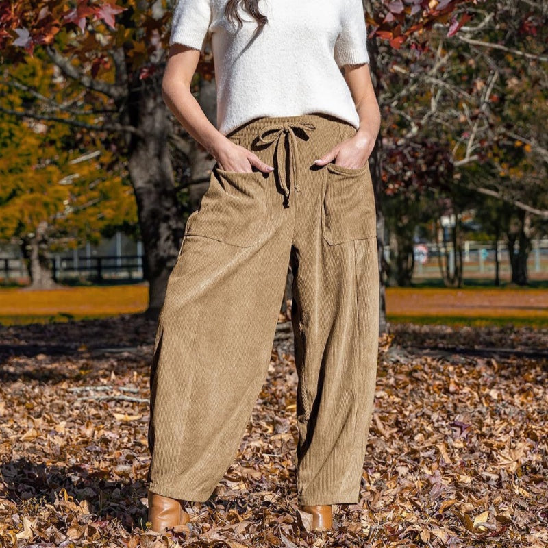 Women's High Waisted Corduroy Barrel Pants