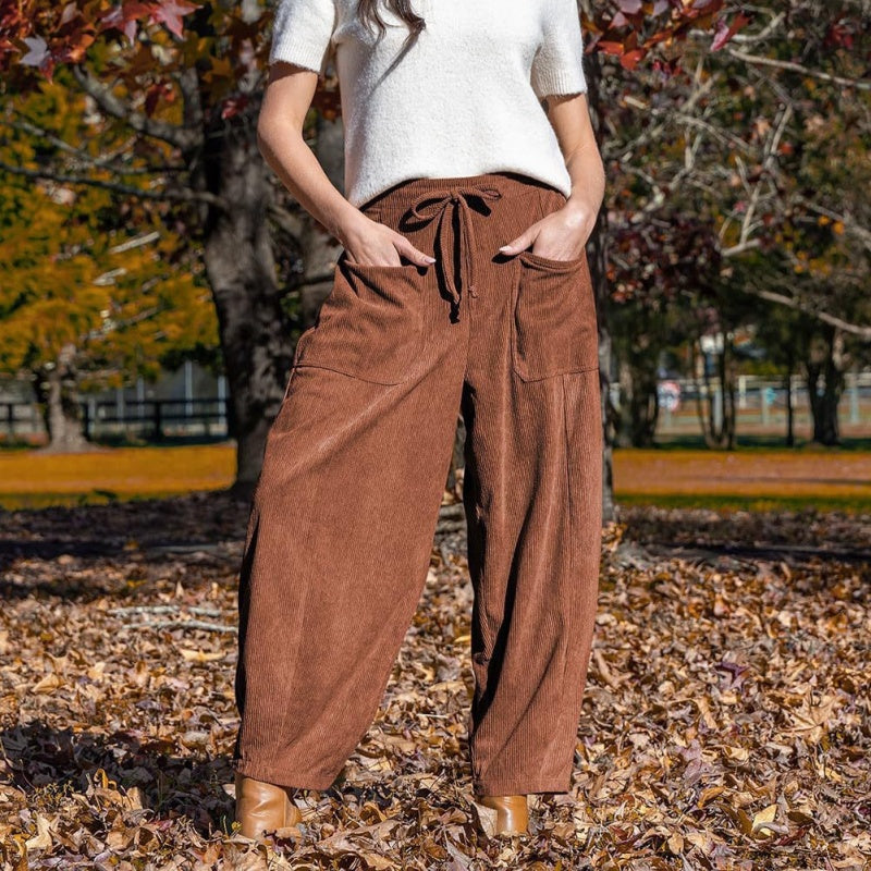 Women's High Waisted Corduroy Barrel Pants