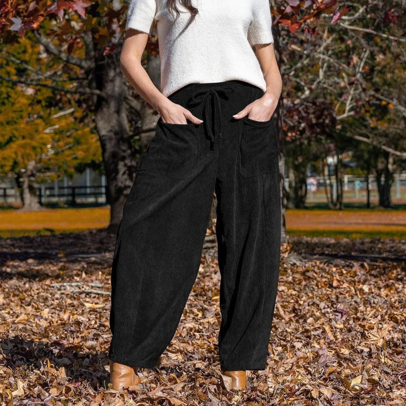 Women's High Waisted Corduroy Barrel Pants