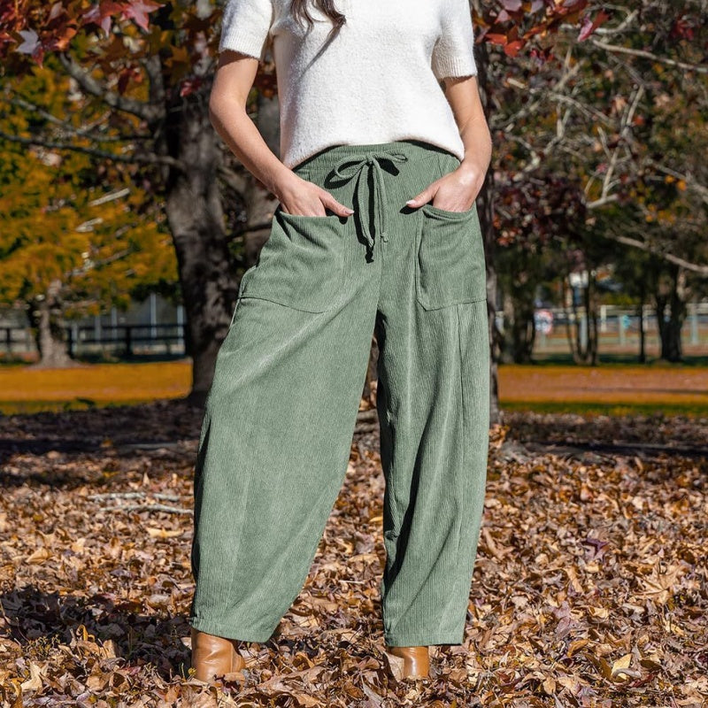 Women's High Waisted Corduroy Barrel Pants