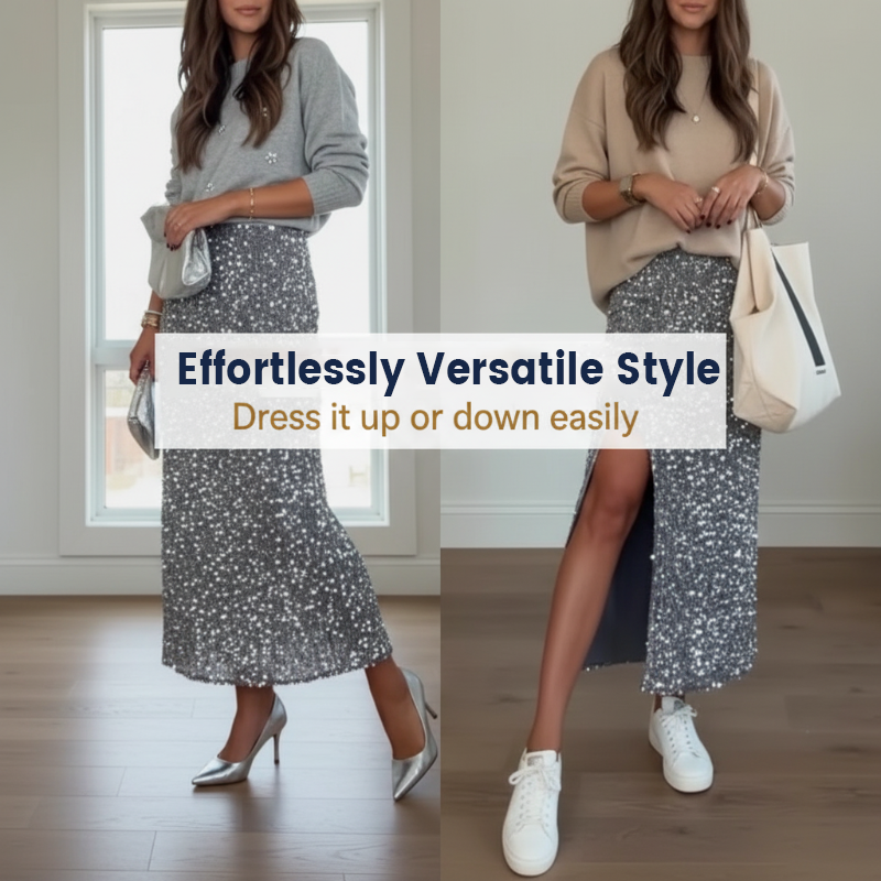 Women's High Slit Sequin Midi Skirt